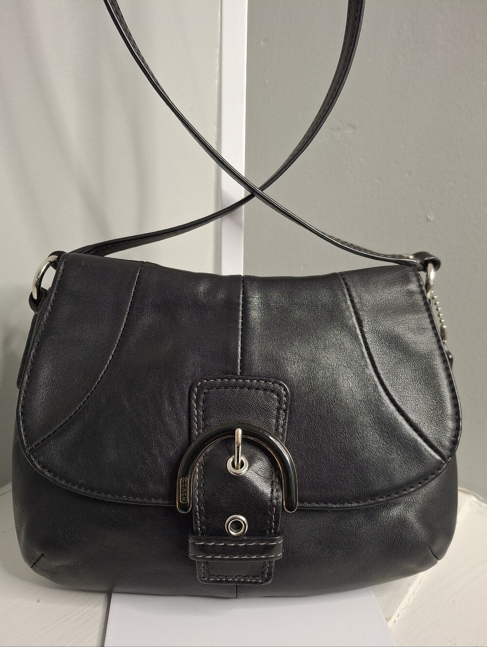 Coach Soho Vintage Black Leather Flap Crossbody Shoulder Bag Y2K